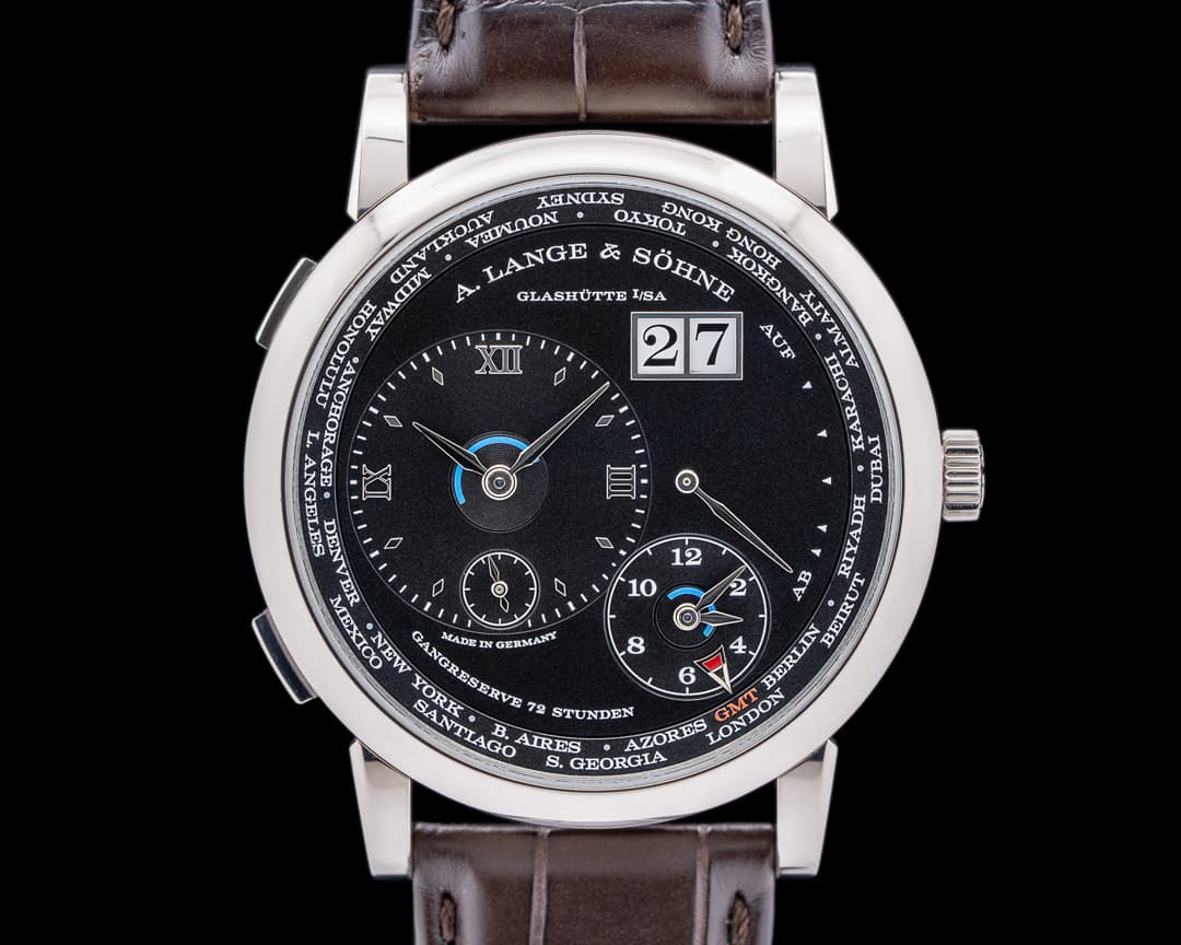A. Lange and Sohne Lange 1 Time Zone 136.029 18K White Gold / Black Dial