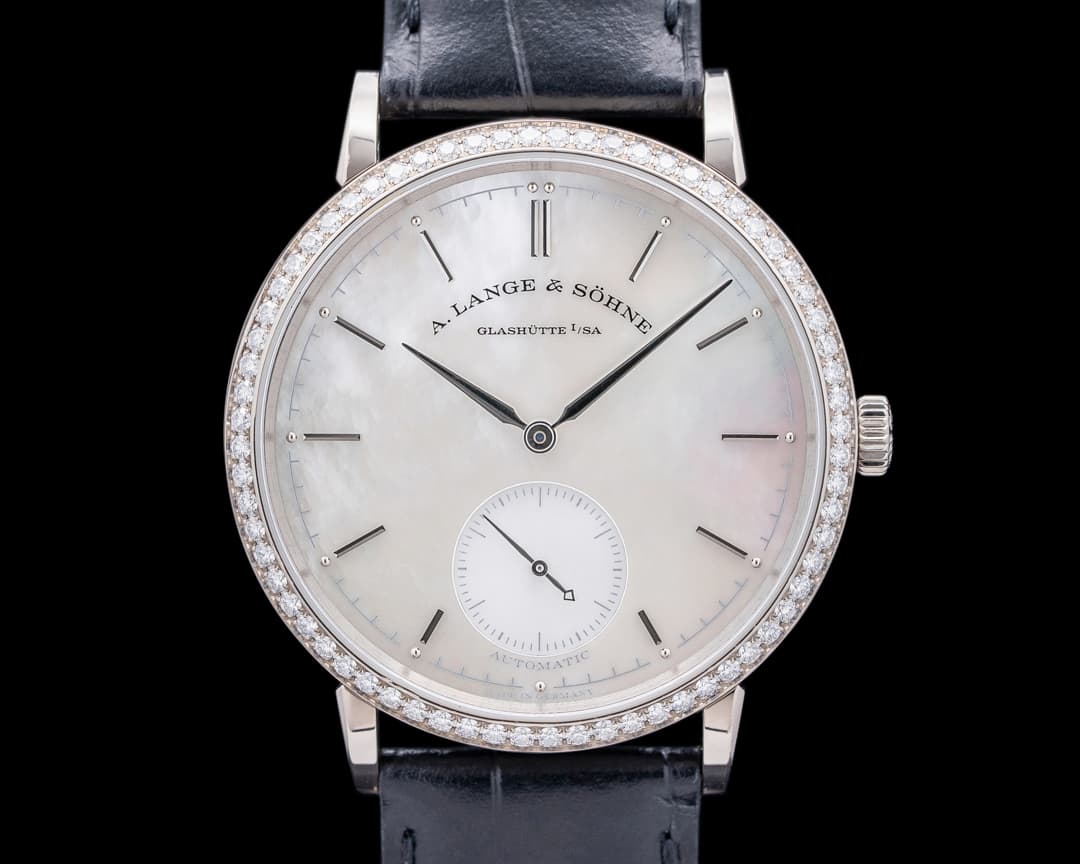 A. Lange and Sohne Saxonia 878.029 Automatic Mother of Pearl Diamond Bezel 18K WG