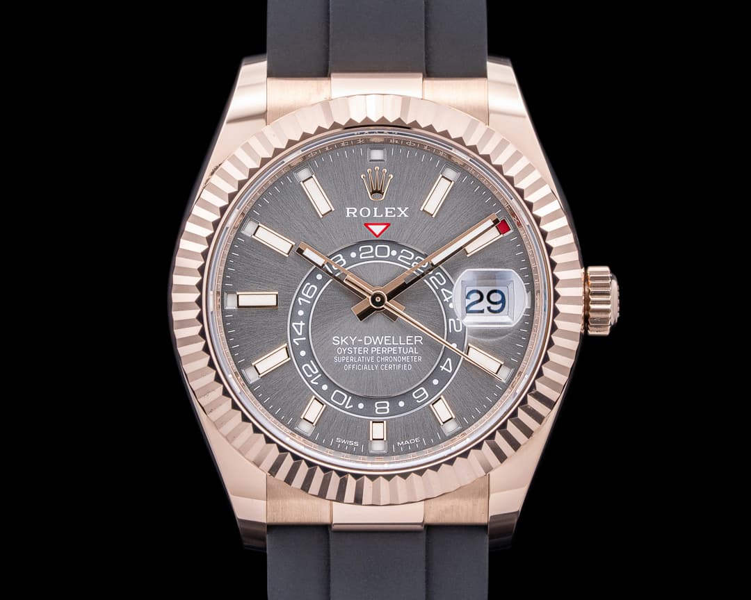 Rolex Sky Dweller 326235 Everose 18K Gold Rhodium Dial / Oysterflex