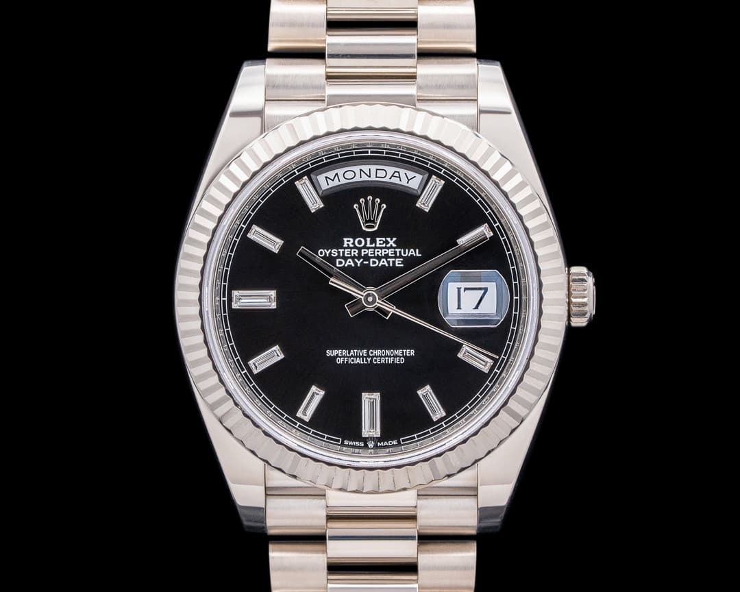 Rolex Day Date 40MM 228239 President 18K White Gold Black Diamond Dial