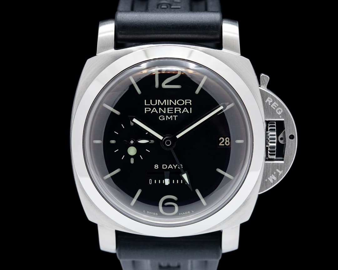 Panerai Luminor 1950 8 Day Manual Wind GMT SS Black Dial