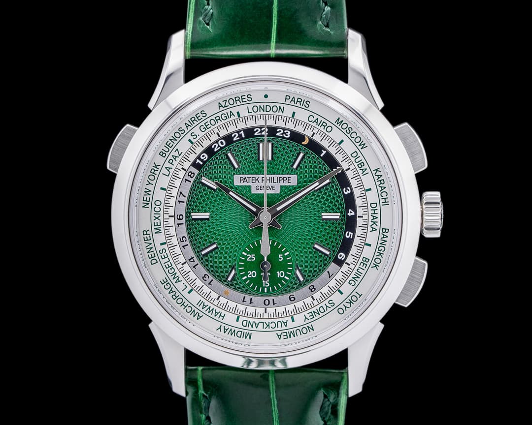 Patek Philippe World Time 5930P Chronograph Platinum Green Dial