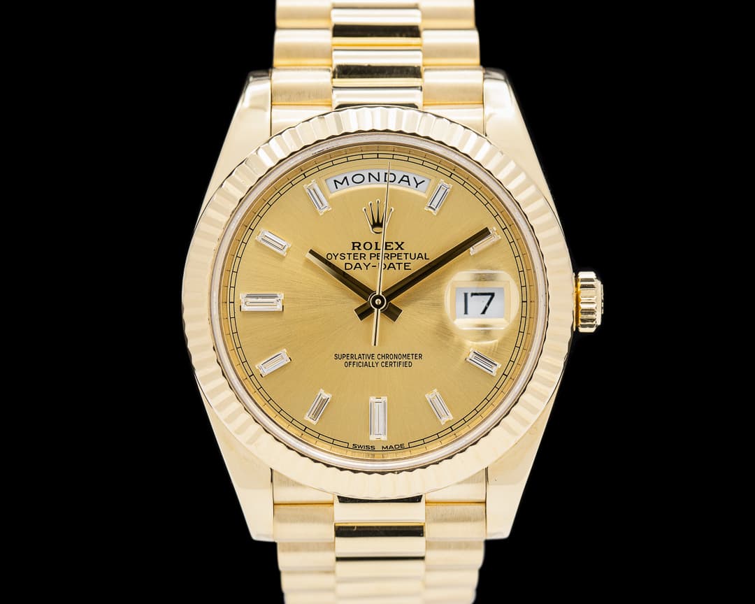 Rolex Day Date President 18K Yellow Gold Champagne Baguette Dial