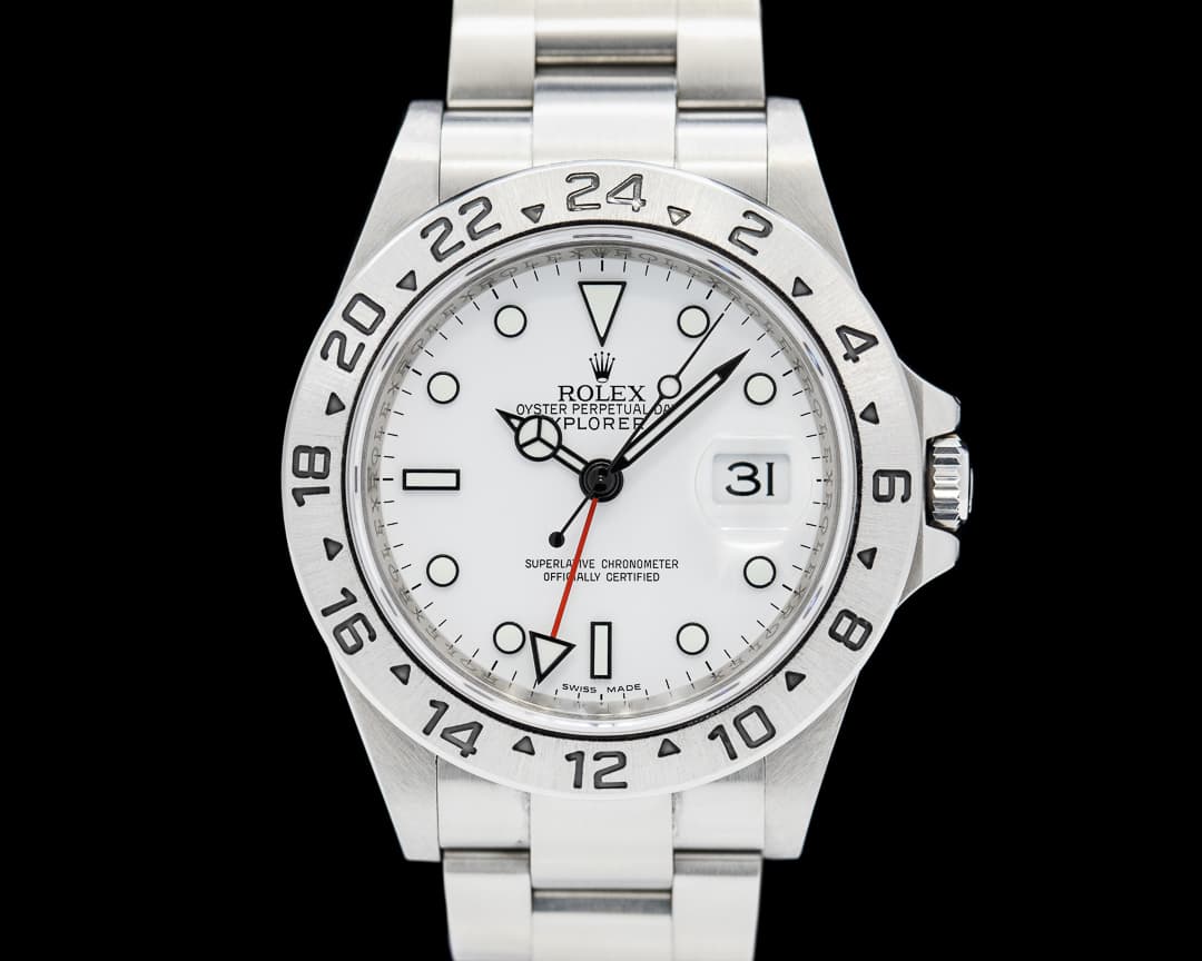 Rolex Explorer II 16570 SS White Dial Engraved Rehaut Caliber 3186