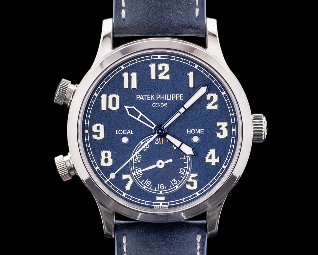 Patek Philippe Calatrava 5524G Pilot Travel Time 18K White Gold Blue Dial