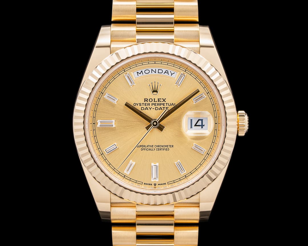 Rolex Day Date President 18K Yellow Gold Champagne Baguette Dial UNWORN