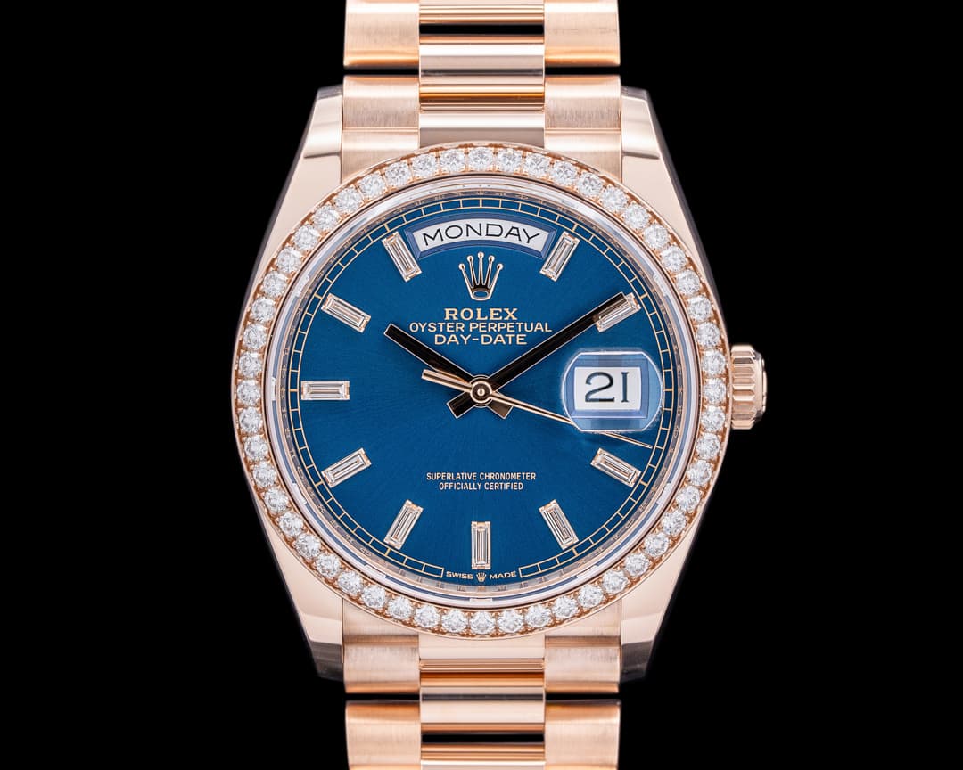 Rolex 128345RBR Day Date President 18K Rose Gold Blue Dial 2025