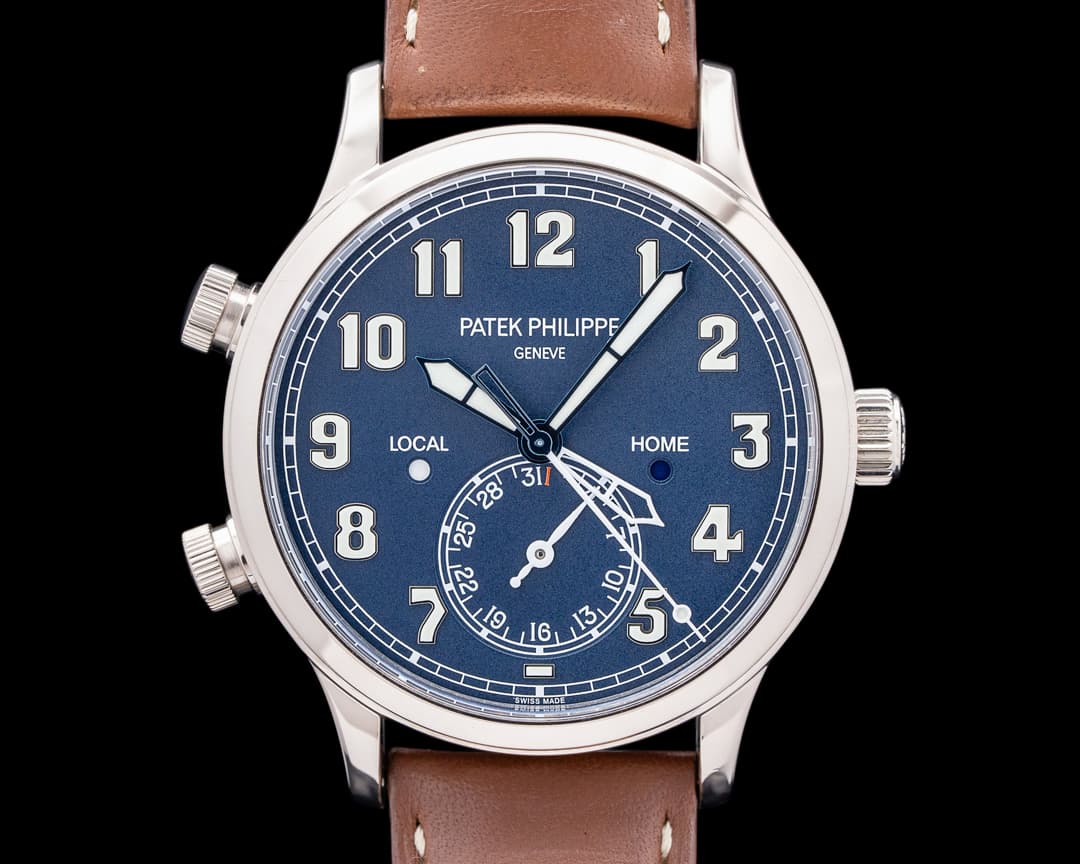Patek Philippe Calatrava 5524G Pilot Travel Time 18K White Gold Blue Dial