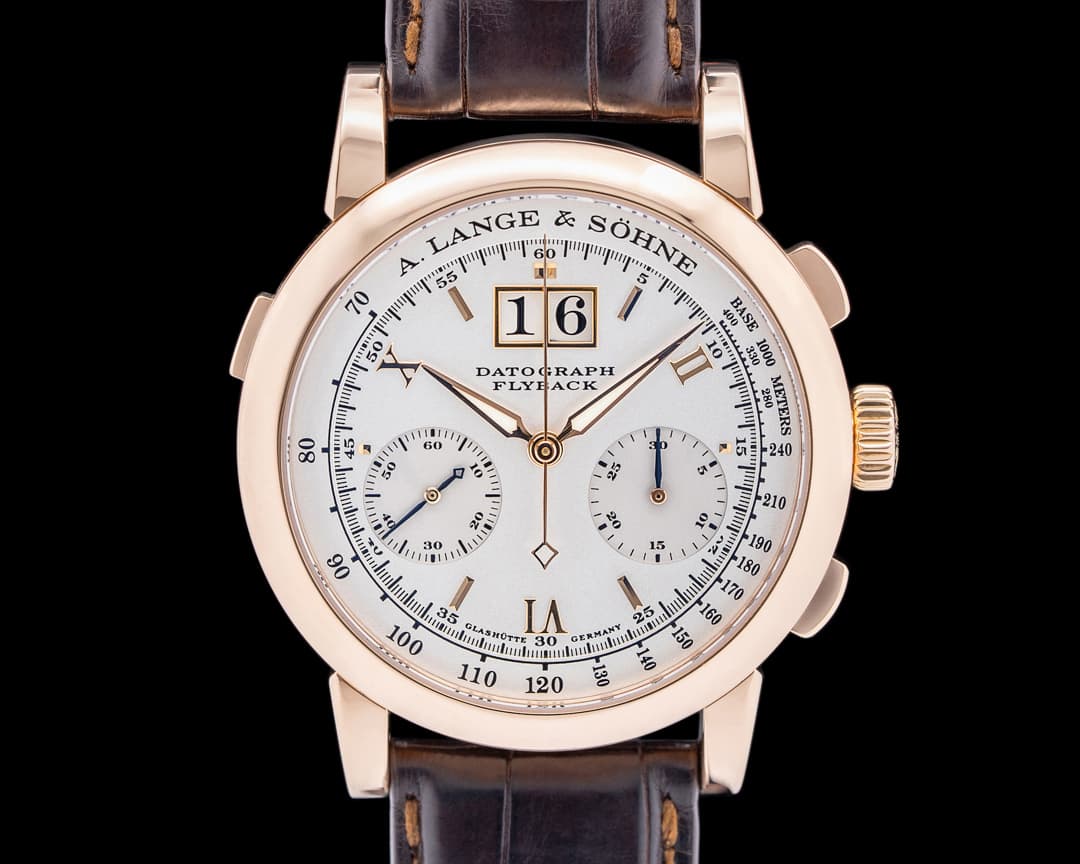 A. Lange and Sohne 403.032 Datograph Flyback 18K Rose Gold Silver Dial