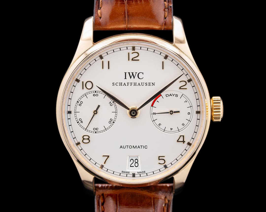 IWC Portuguese 7 Day Automatic 18K Rose Gold Silver Dial