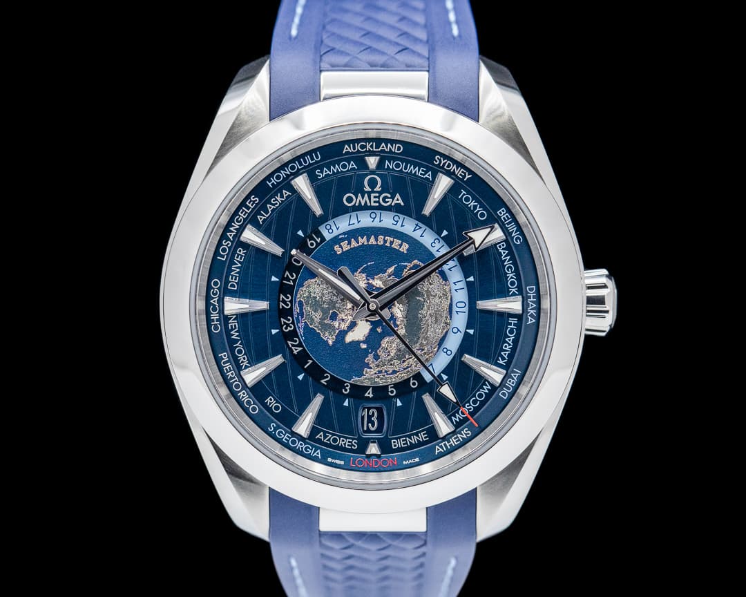 Omega Aqua Terra Master Chronometer GMT Worldtimer SS Blue Dial