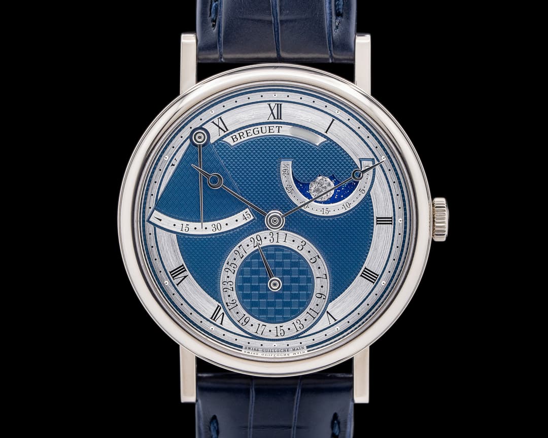 Breguet 7137BB Classique Power Reserve Moon 18K White Gold Blue Dial