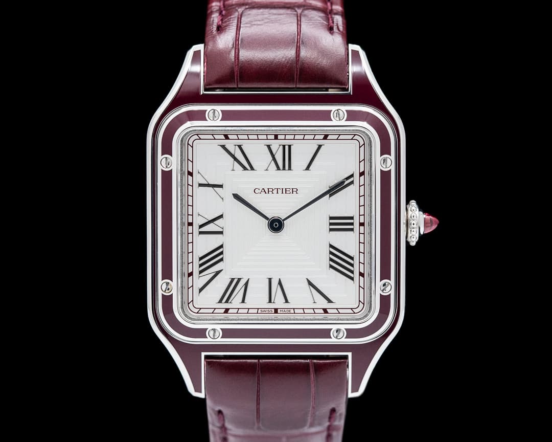 Cartier WGSA0053 Santos Dumont Limited Edition Platinum Burgundy Enamel