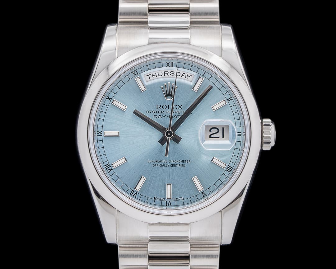 Rolex 118206 Day-Date 36 President Platinum Ice Blue Dial