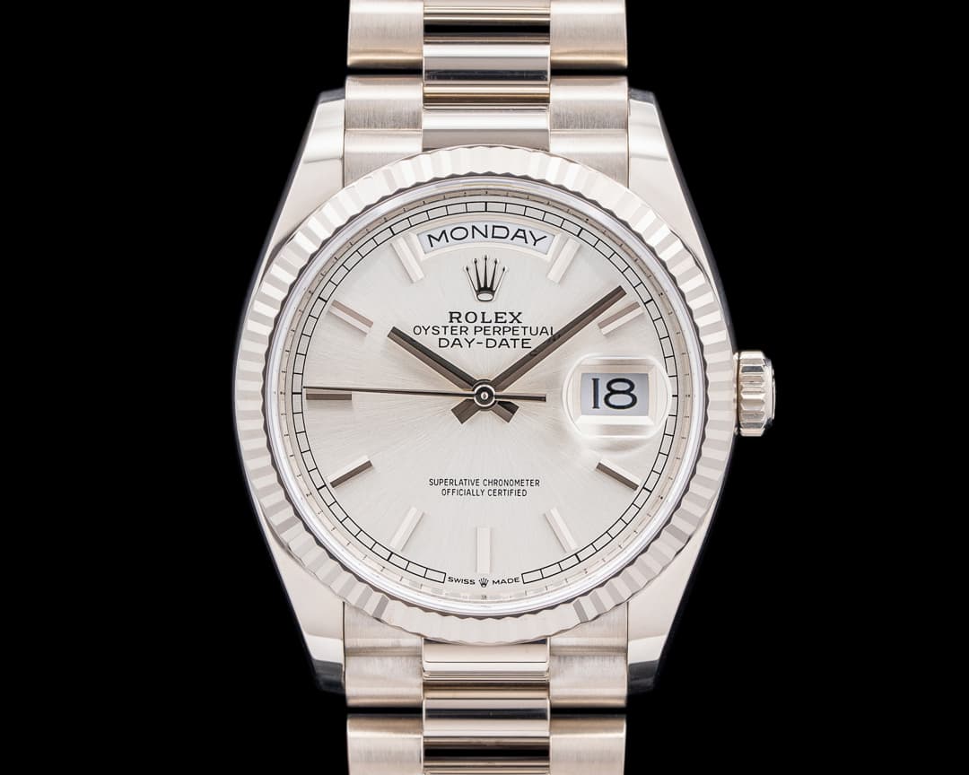 Rolex 128239 Day-Date 36MM President 18K White Gold Silver Dial