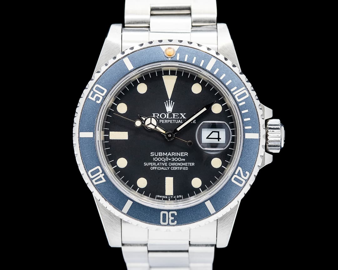 Rolex 16800 Submariner Date "Ghost Bezel" Matte Black Dial SS C. 1984