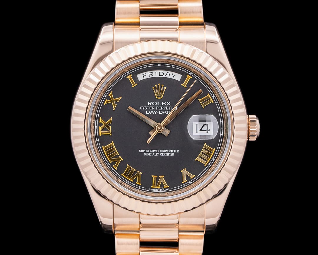 Rolex 218235 Day-Date II 18K Everose Gold Black Dial