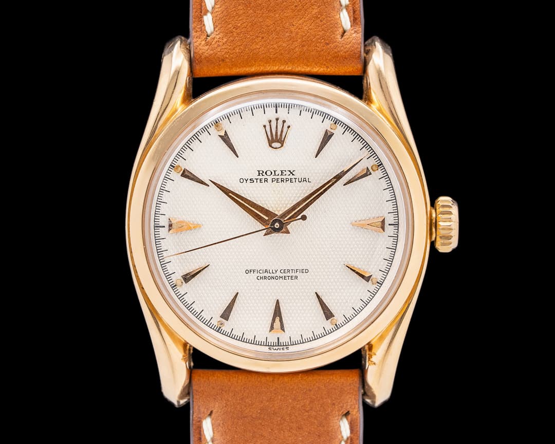 Rolex 6090 Bombay Bubble Back Honeycomb Dial 18K Rose Gold C. 1953