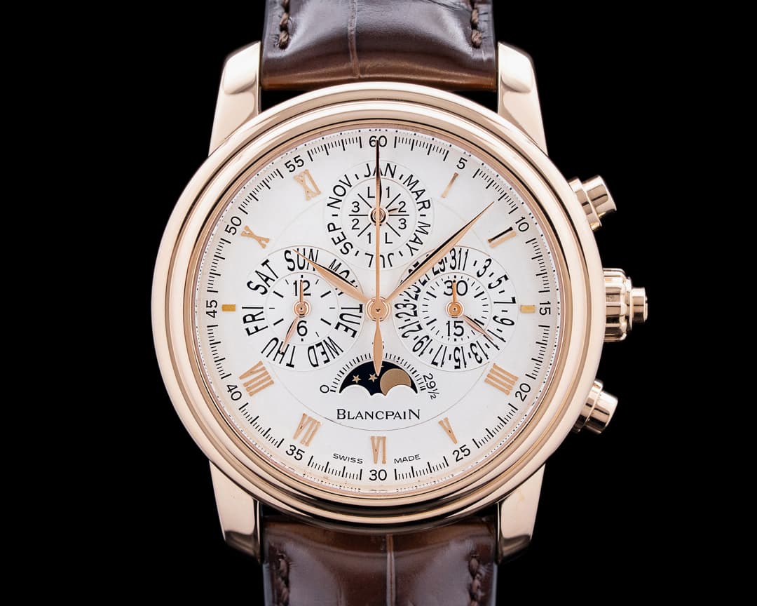 Blancpain Villeret Quantieme Perpetual Chronograph Flyback 18K RG Silver Dial