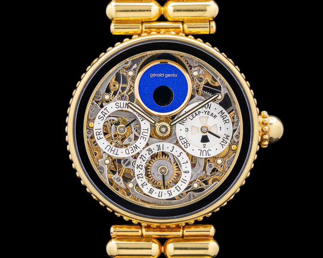 Gerald Genta G3103 Octo Perpetual Calendar 18K Yellow Gold Skeleton Dial