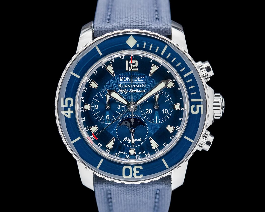 Blancpain 5066F Fifty Fathoms Chronographe Flyback Quantieme SS Blue Dial