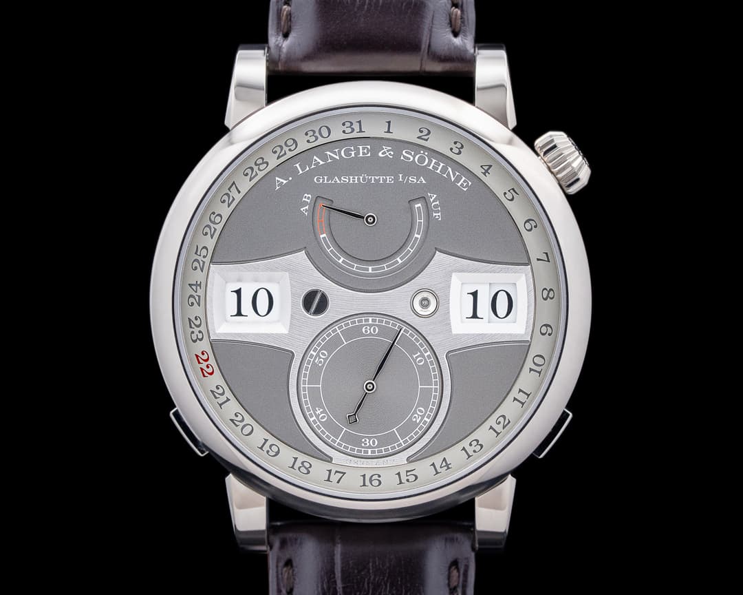 A. Lange and Sohne 148.038 Zeitwerk Date 18K White Gold Gray Dial