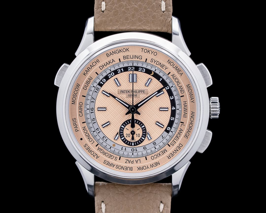 Patek Philippe 5935A World Time Chronograph Flyback SS Salmon Dial