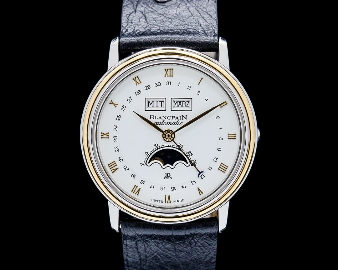 Blancpain 6595 Villeret Moon Phase Triple Calendar SS / 18K YG White Dial
