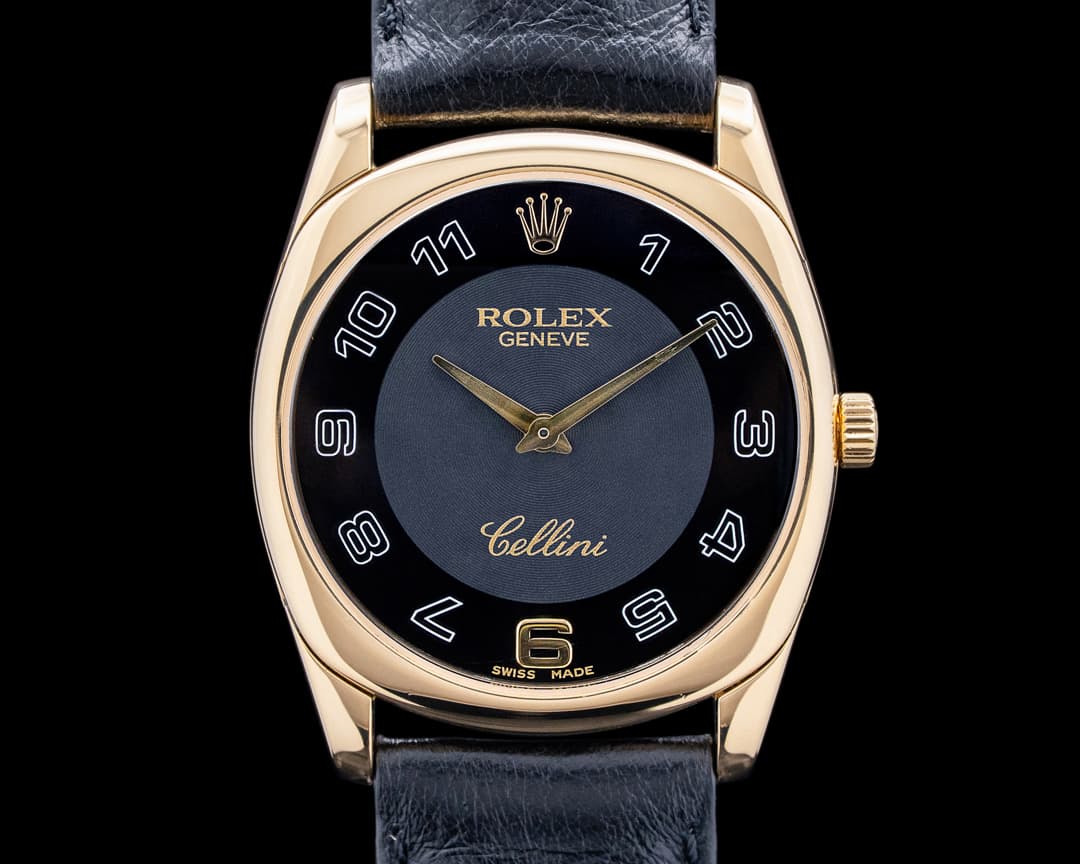 Rolex 4233 Cellini Danaos 18K Yellow Gold Black Dial Circa. 1999