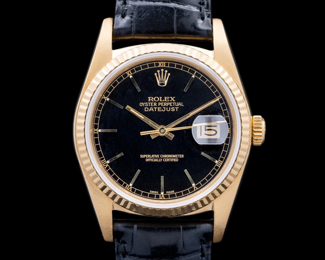 Image of Rolex 16018 Datejust 18K Yellow Gold Black Dial Circa. 1973