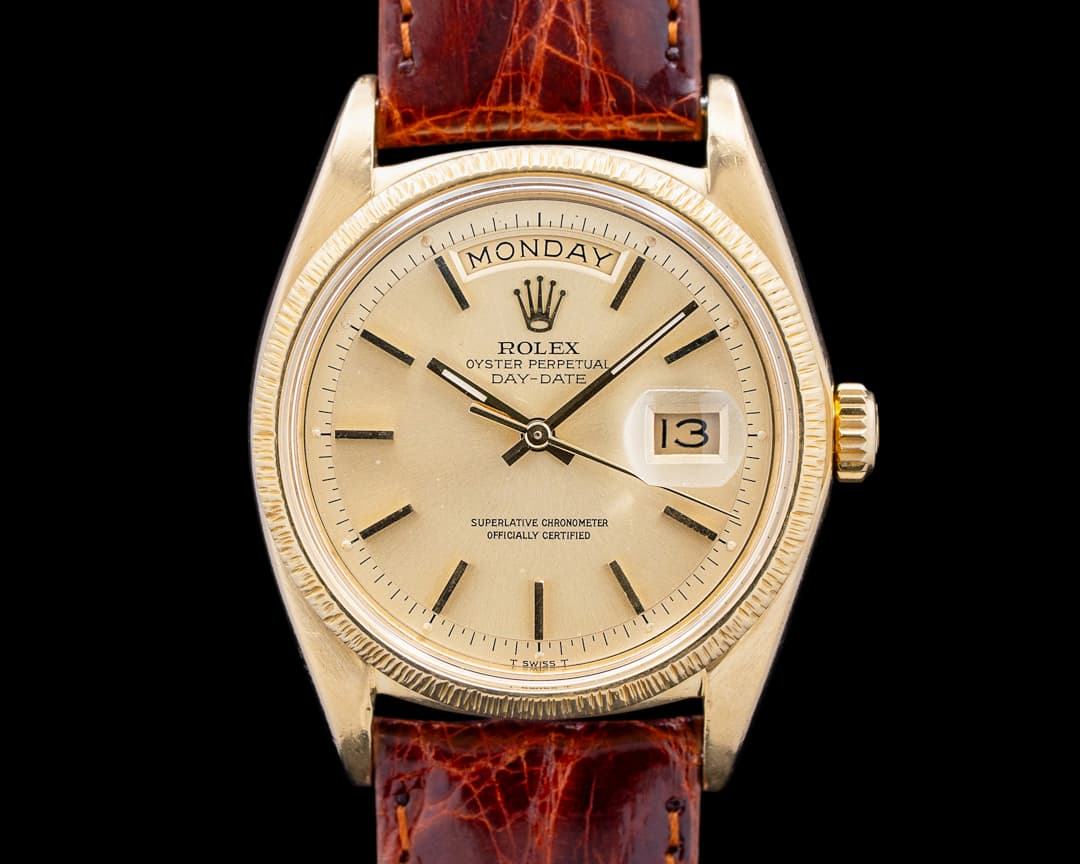 Rolex 1807 Day-Date 18K Yellow Gold "Bark" Bezel Champagne Dial Circa. 1972
