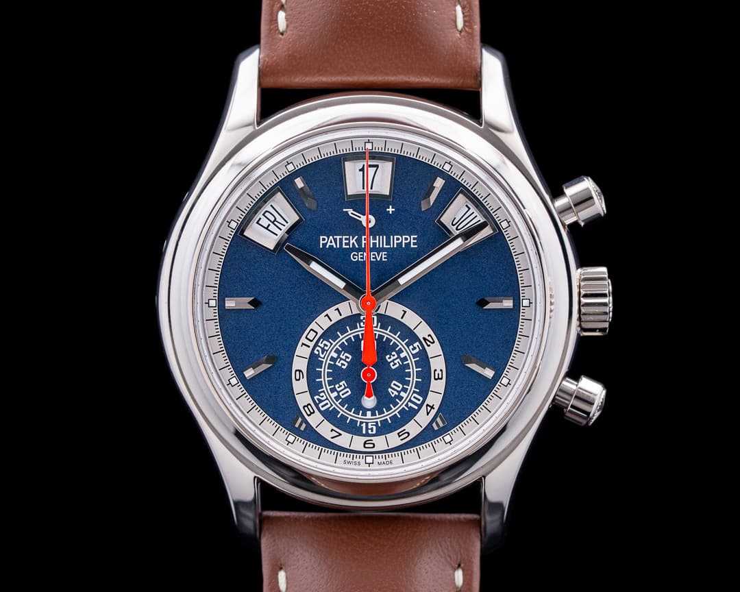 Patek Philippe 5960/01G Annual Calendar Chronograph 18K White Gold Blue Dial
