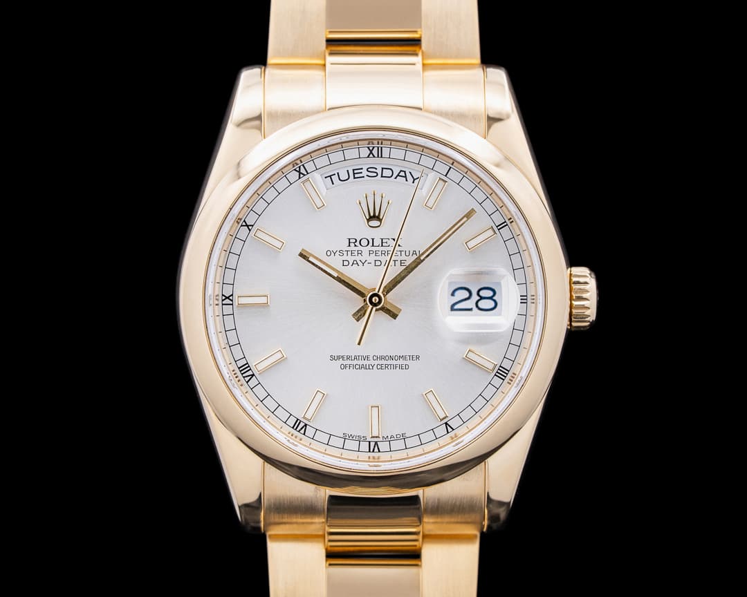 Rolex 118208 Day-Date 36 18K Yellow Gold Silver Dial Circa. 2000