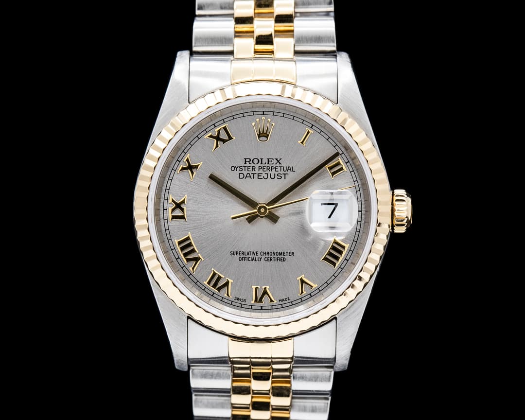 Rolex 16233 Datejust 18K YG / SS Gray Dial Circa. 2000
