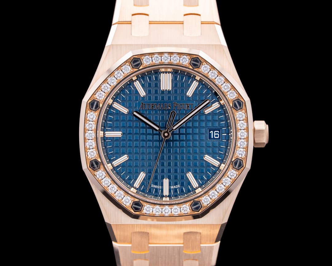 Audemars Piguet 77451OR Royal Oak Diamonds 18K Rose Gold Blue Dial