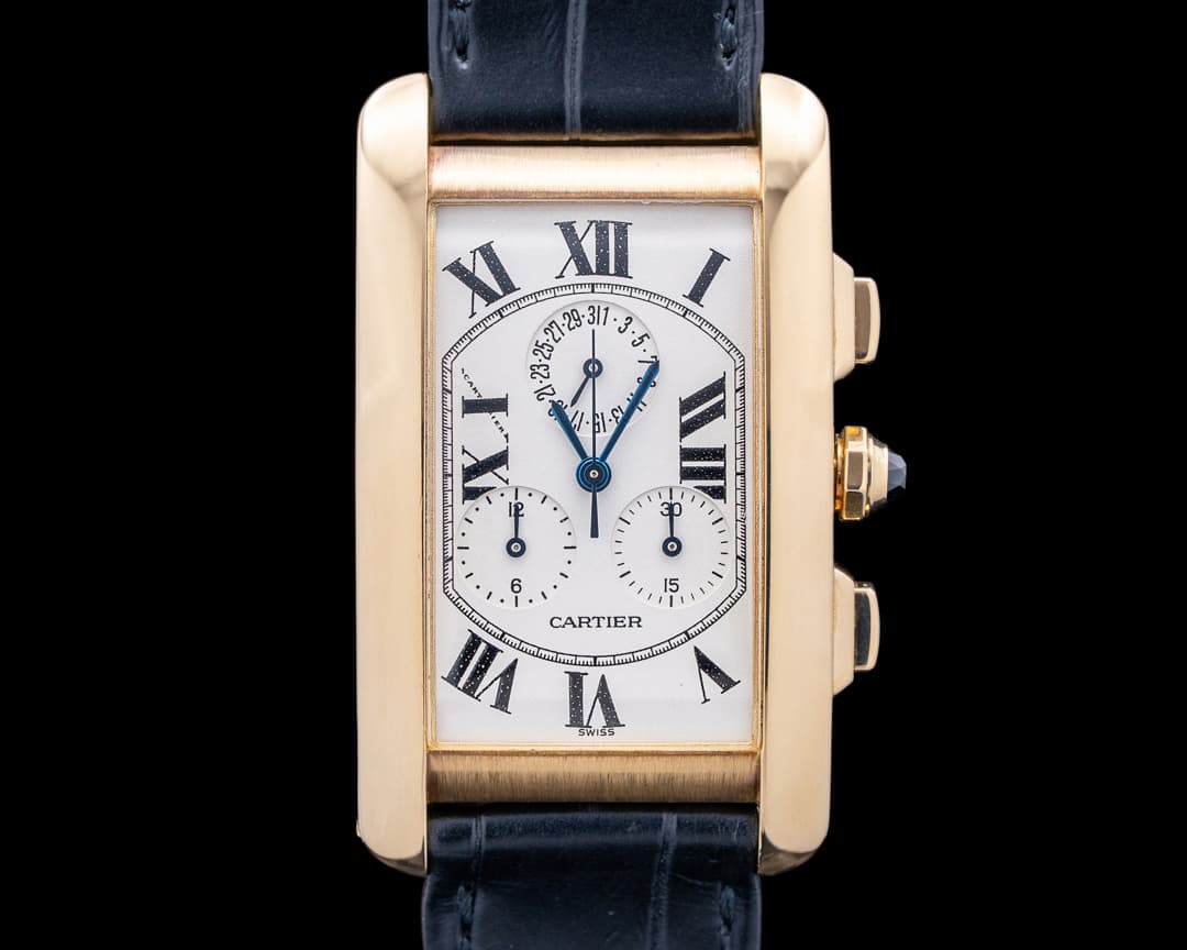Cartier 1730 Tank Americaine Chronoflex 18K Yellow Gold Cream Dial