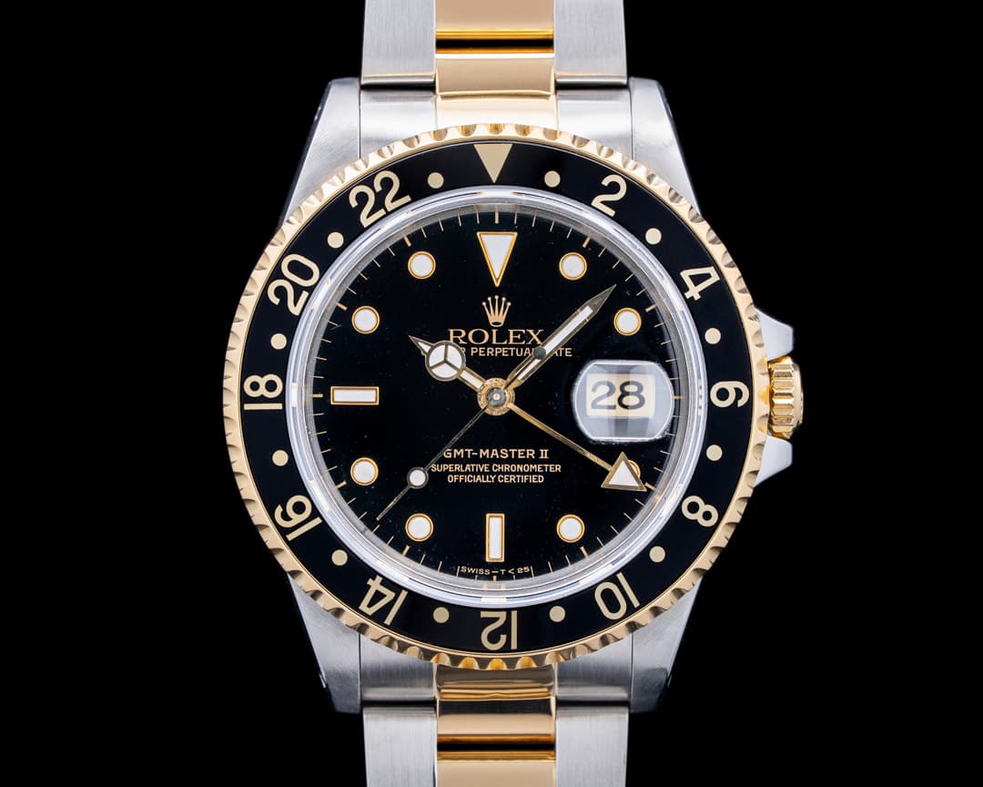 Rolex 16713 GMT Master II SS 18K Yellow Gold Black Dial Circa. 1990