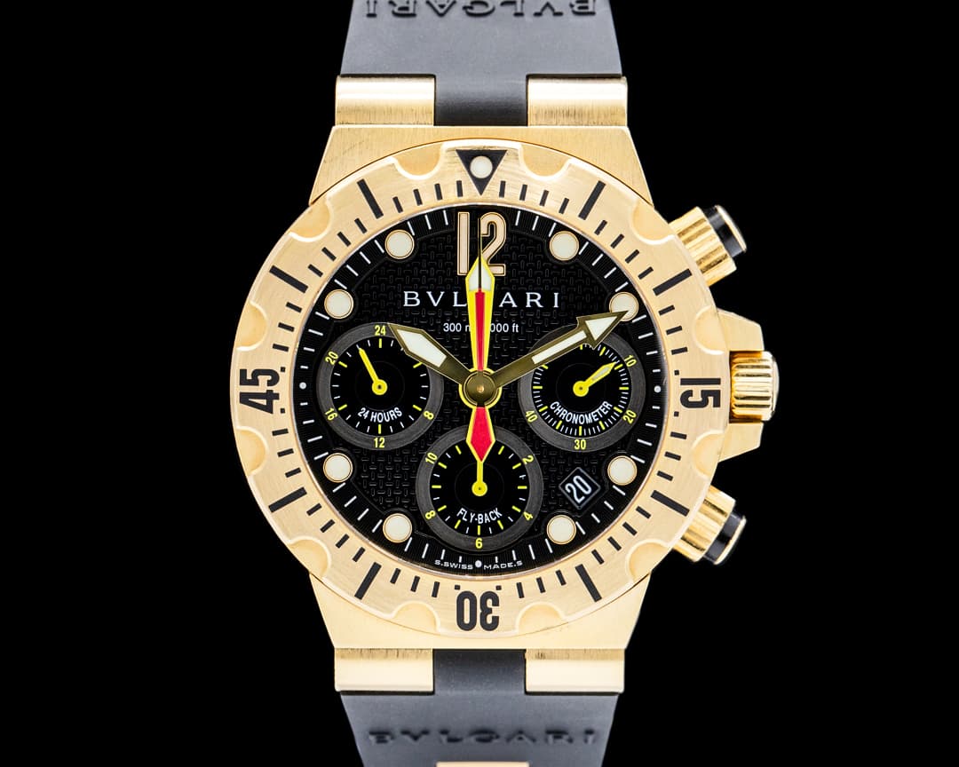 Bulgari SC40G Diagono Scuba Professional Flyback Chronograph 18K YG Black Dial