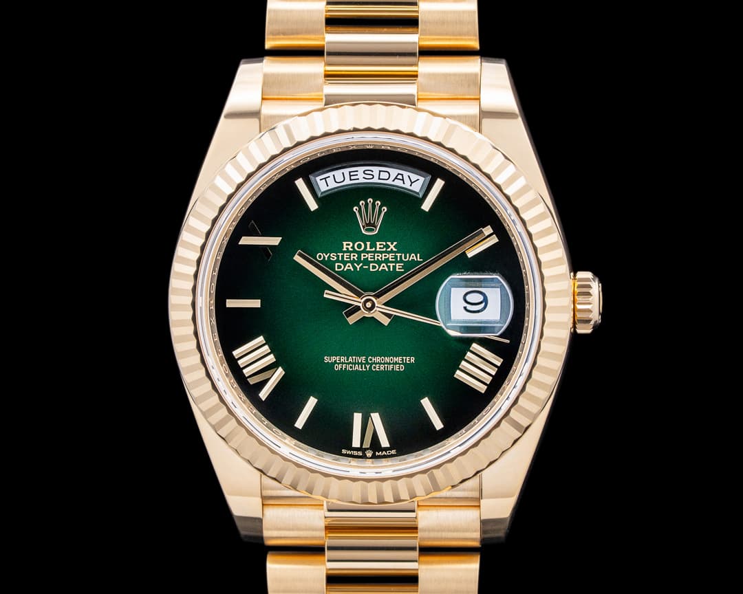 228238 Day-Date 40MM 18K Yellow Gold Green Roman Dial 2025
