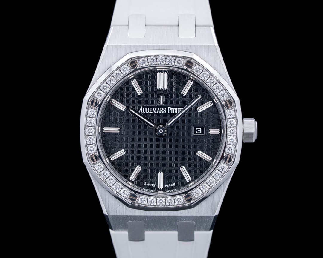Image of Audemars Piguet 67651ST Lady Royal Oak Quartz Diamonds SS Black Dial