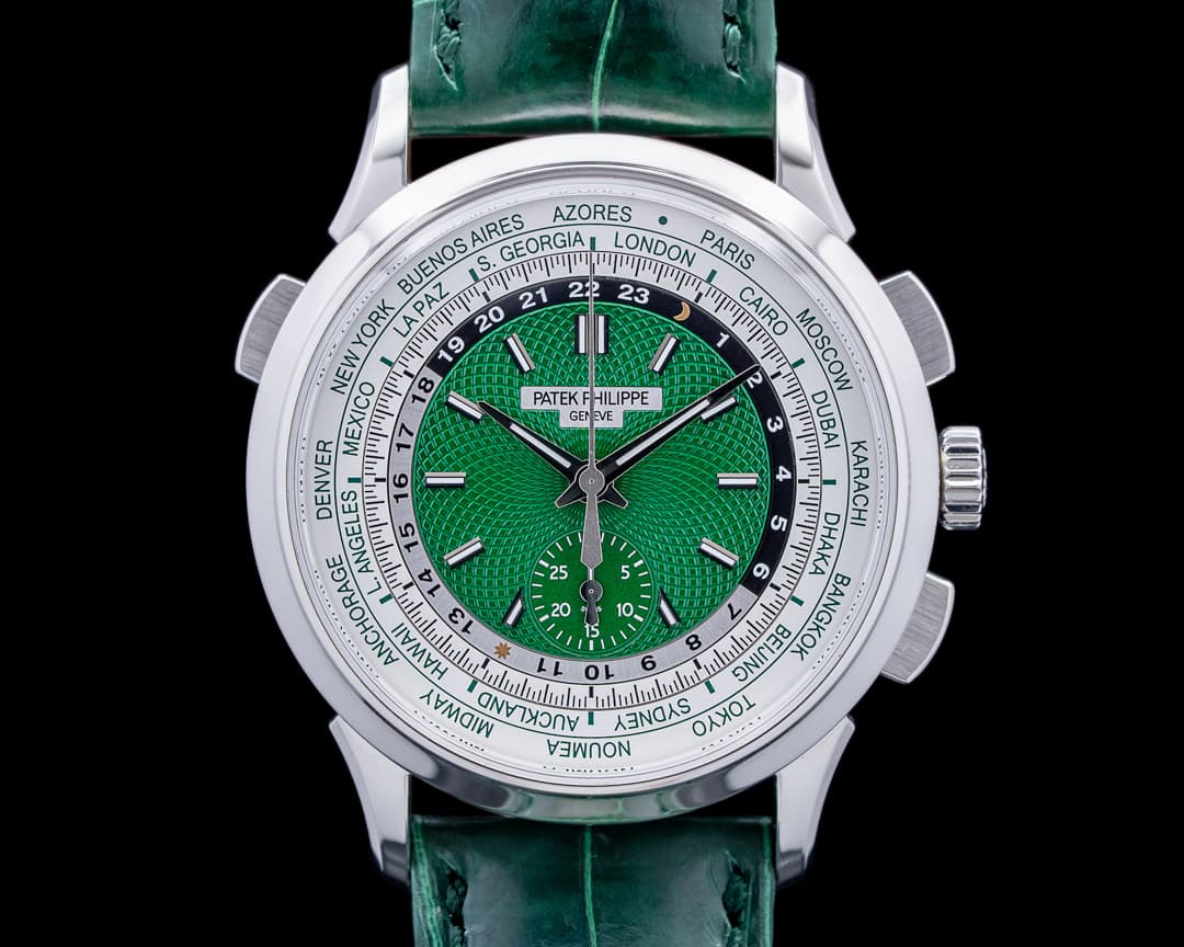 Patek Philippe 5930P World Time Chronograph Platinum Green Dial
