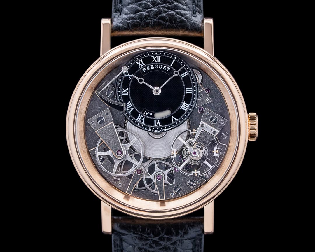Breguet 7057BR Tradition Power Reserve 18K Rose Gold Black Skeleton Dial