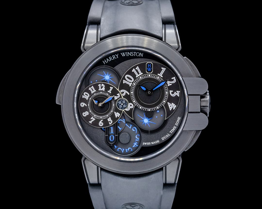 Harry Winston Harry Winston Ocean Dual Time 44 Black PVD SS Black Dial LIMITED