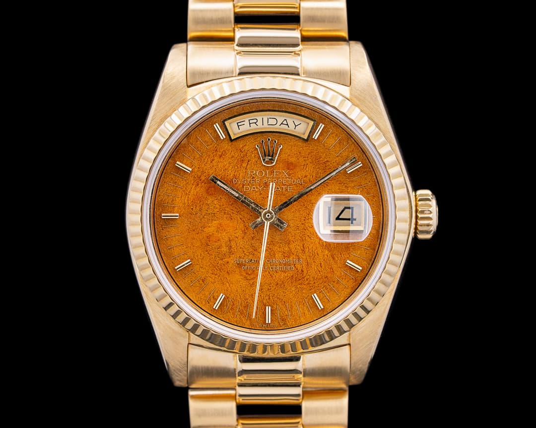 Image of Rolex 18038 Day-Date 18K Yellow Gold Burlwood Dial Circa. 1978