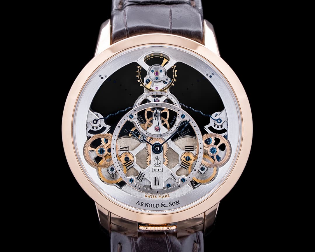 Arnold & Son Time Pyramid 18K Rose Gold Skeleton Dial