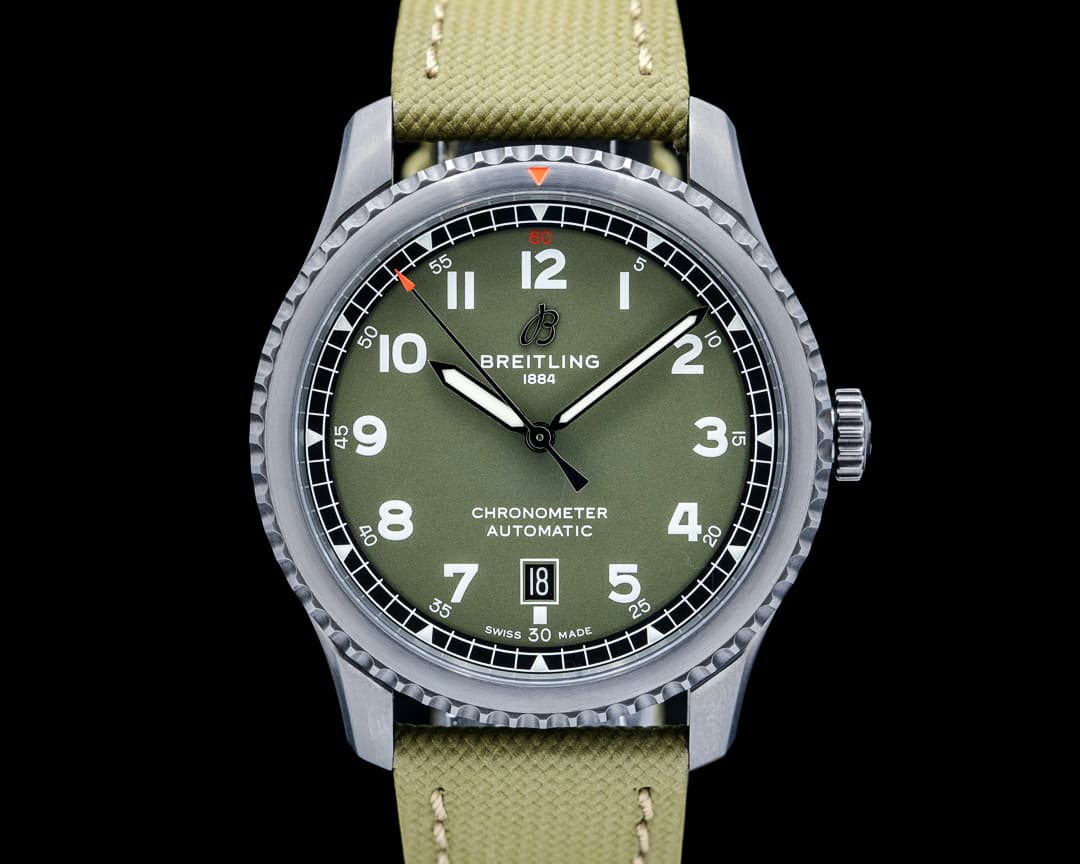 Breitling Aviator 8 Automatic 41 Black DLC SS Curtiss Warhawk Green Dial