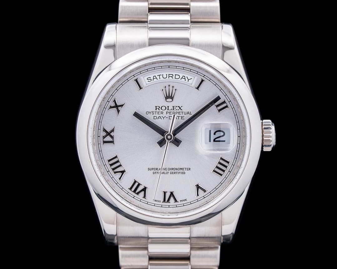 Rolex 118209 Day-Date 36 18K White Gold Gray Roman Dial