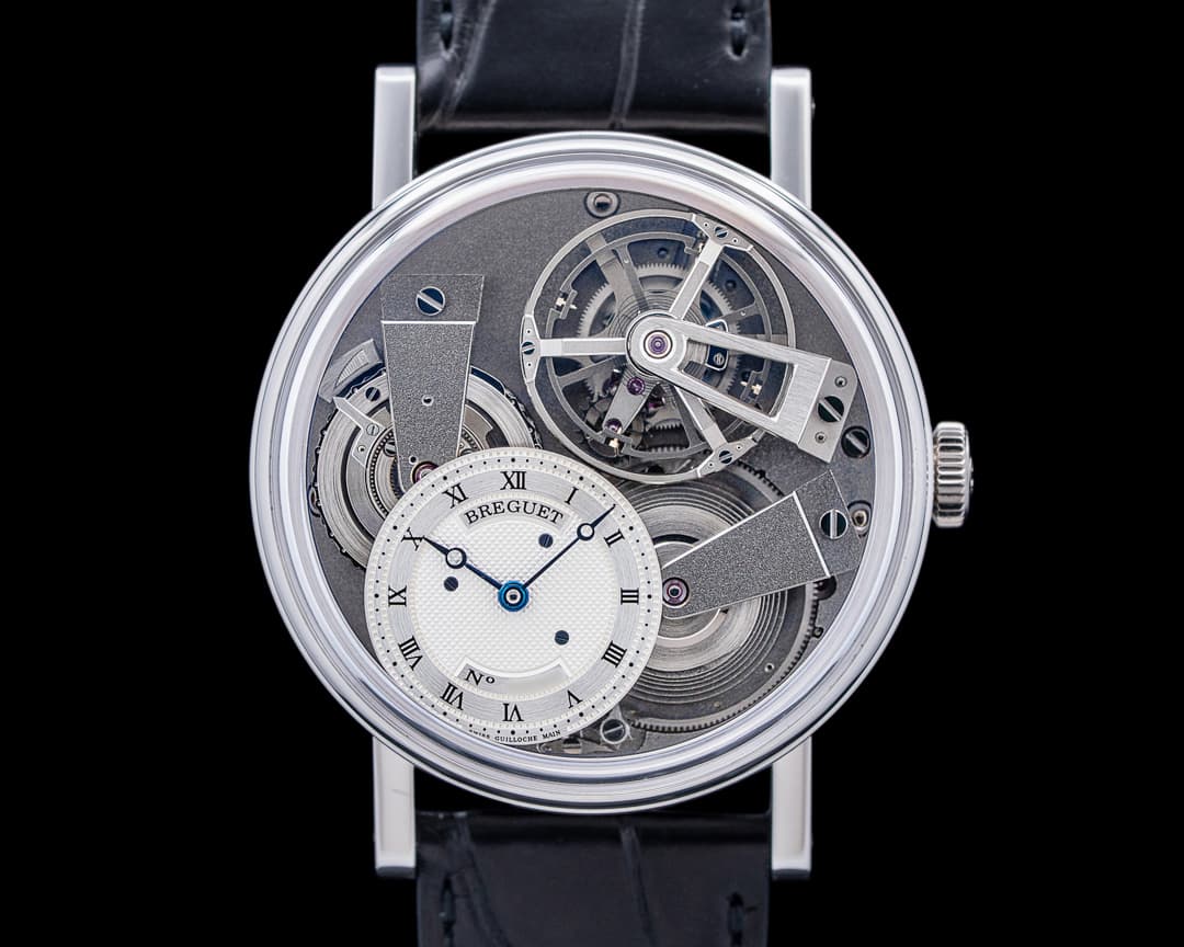 Breguet 7047PT Tradition 7047 Fusee Tourbillon Platinum Silver Skeleton Dial