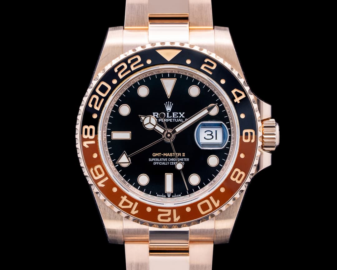 Image of Rolex 126715CHNR GMT Master II "Root Beer" 18K Everose Gold Black Dial