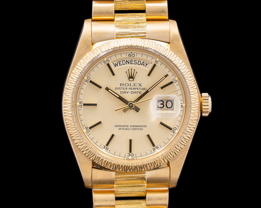 Rolex 1807 Day-Date "Bark" 18K Yellow Gold Champagne Dial Circa. 1978